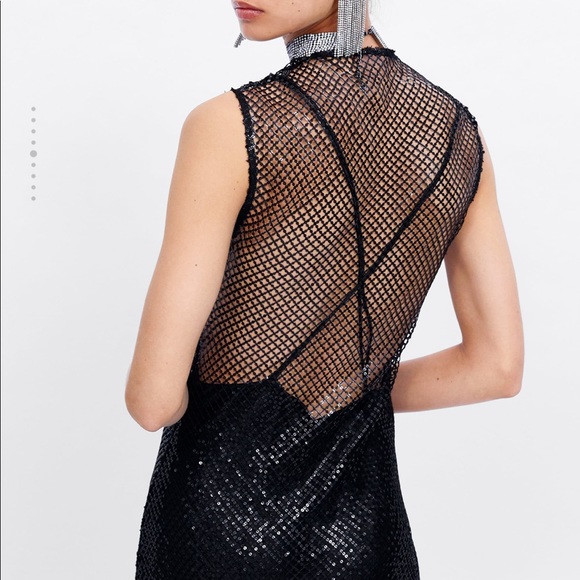 ISO ZARA Limited Edition Black Mesh Sequin Dress - Picture 5 of 6